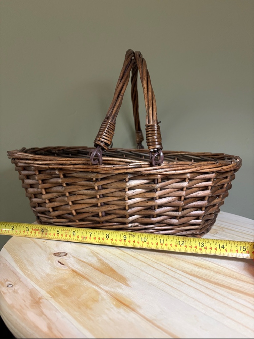 Handwoven Wicker Basket with Double Handles - Rustic Brown